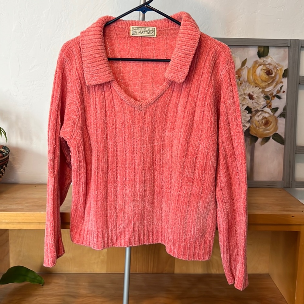 Unique by nature, size large, peach colored knitted sweater